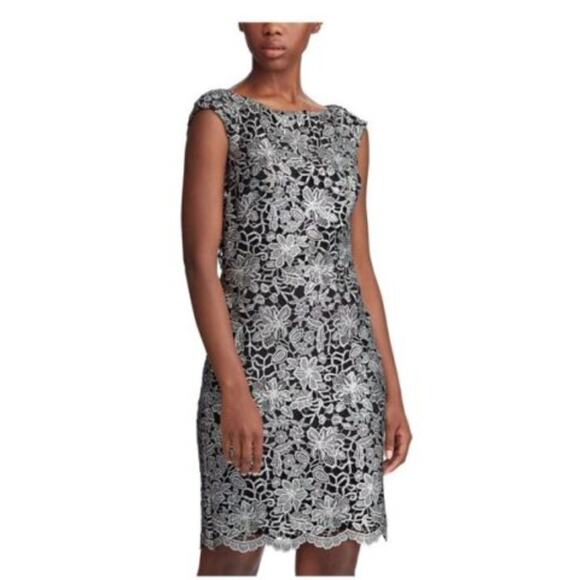 Ralph Lauren LRL Green Label Black Silver Lace Embroider Evening Dress 6 S Small - Picture 1 of 9